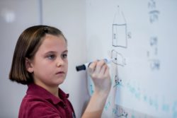 girl at white board